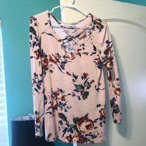 Long sleeve peek-a-boo floral shirt